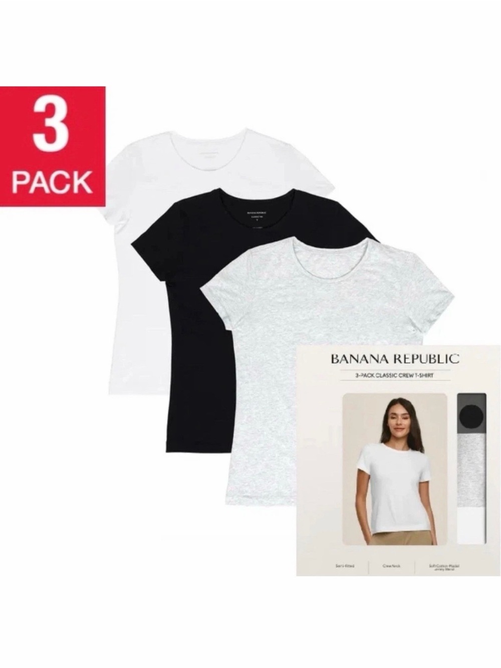 Banana Republic Women's Crewneck Short Sleeve T-shirt, 3-pack